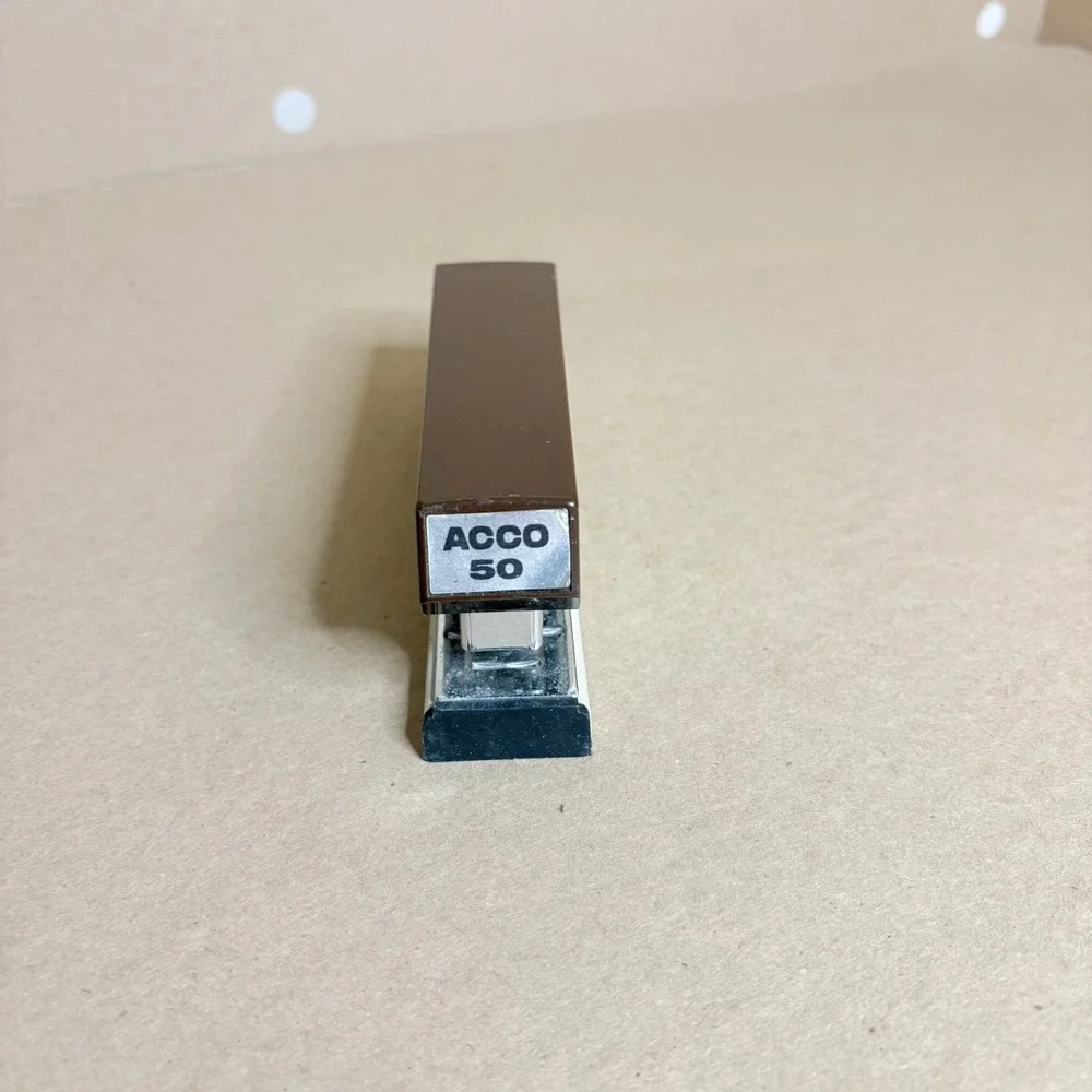 Vintage ACCO 50 Stapler Brown Cream Desk Stapler Made USA Mid Century Office